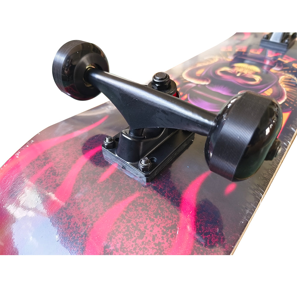 CRYPTRIDER Reaper Skateboard. 31 x 8 inches (80x20 cm) Deck, 7-Ply North Eastern Maple, Double Kick, 53x31 mm 95A PU Wheels, ABEC7 Bearings, Riser Pads, 5" Reinforced Aluminum Trucks. Skull.