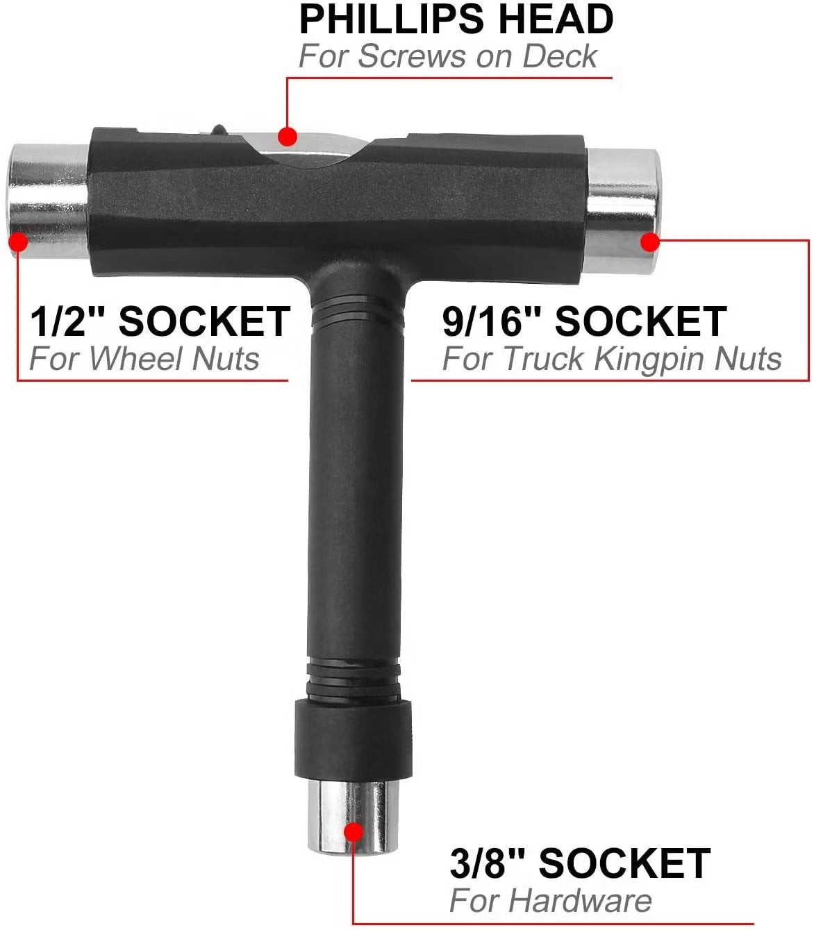 CRYPTRIDER All-in-One Skate Tool, Multi-Function Portable Skateboard T Tool.