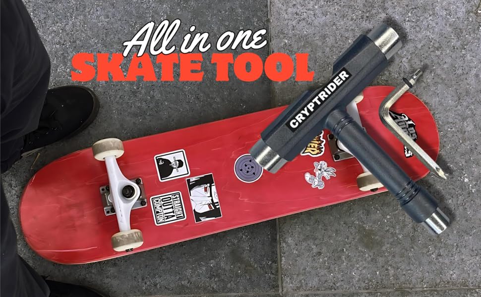 CRYPTRIDER All-in-One Skate Tool, Multi-Function Portable Skateboard T Tool.