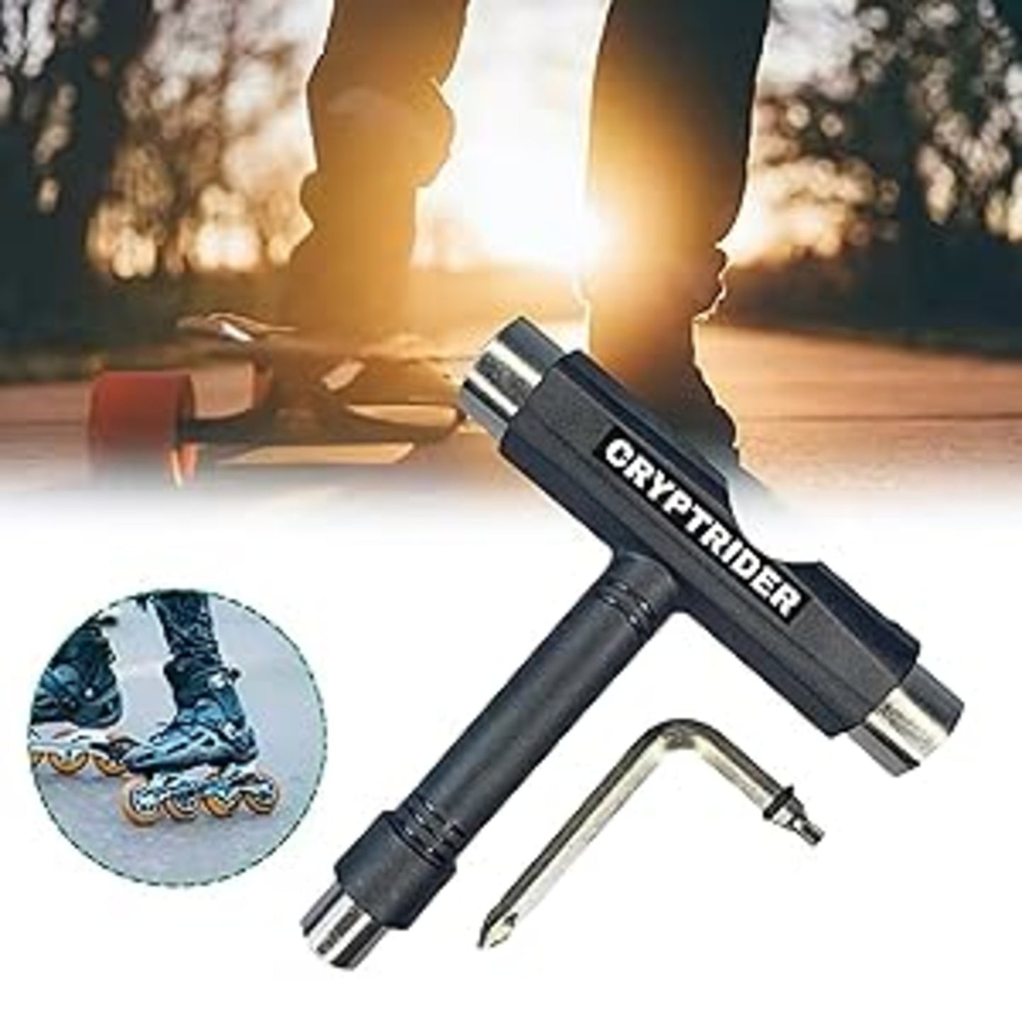 CRYPTRIDER All-in-One Skate Tool, Multi-Function Portable Skateboard T Tool.