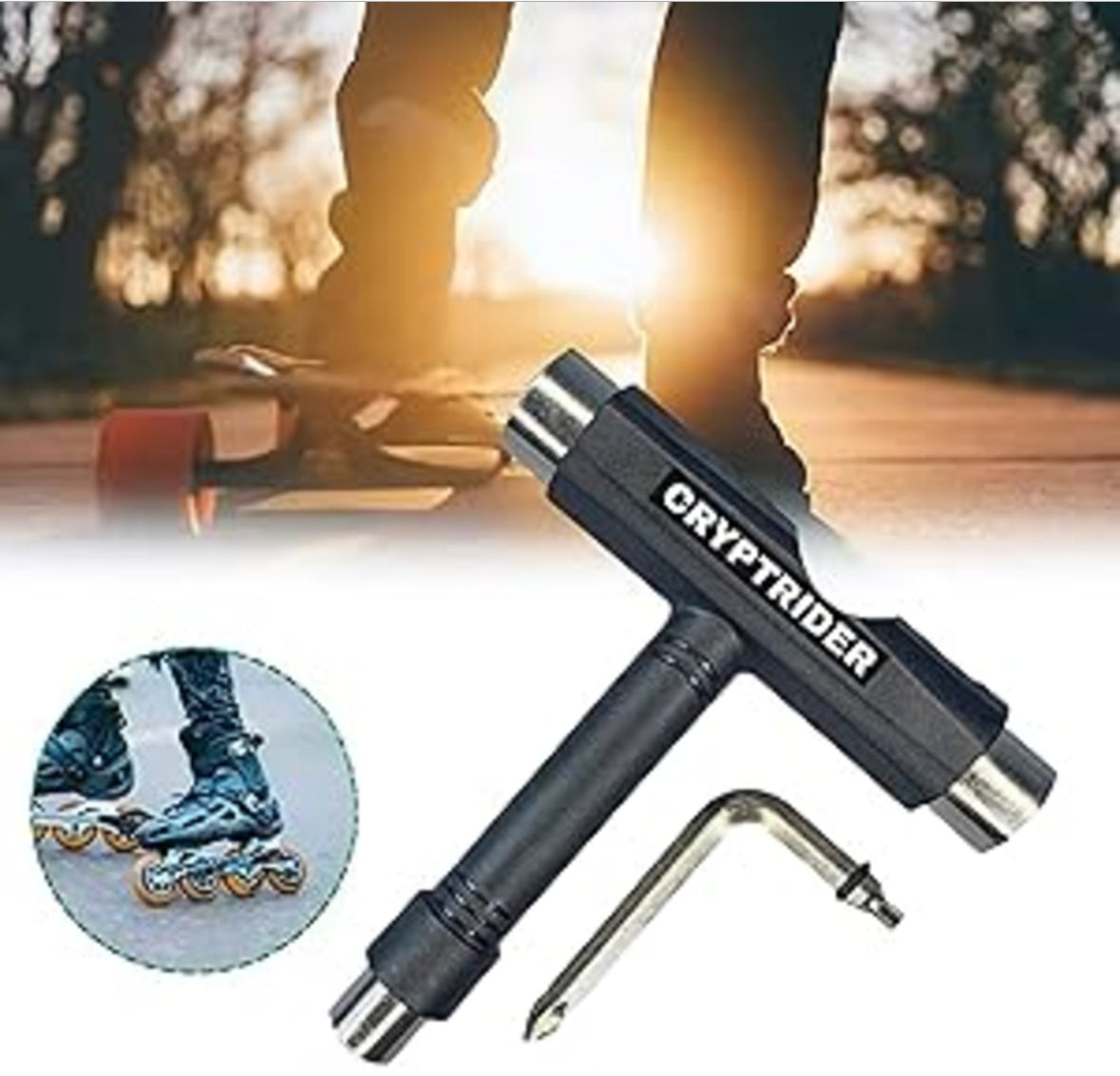 CRYPTRIDER All-in-One Skate Tool, Multi-Function Portable Skateboard T Tool.